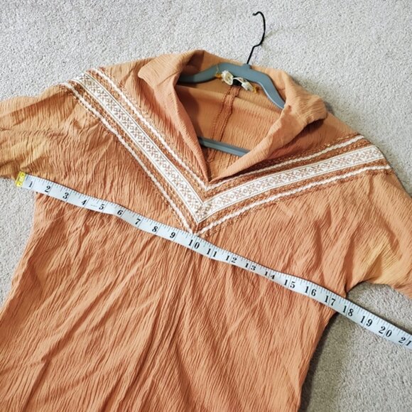 Vintage 70s Arizona Boho Coachella Festival Southwestern Collared Top S - Picture 6 of 8
